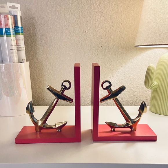 Anchor Bookends Nautical Theme Hot Pink + Gold - Picture 2 of 8